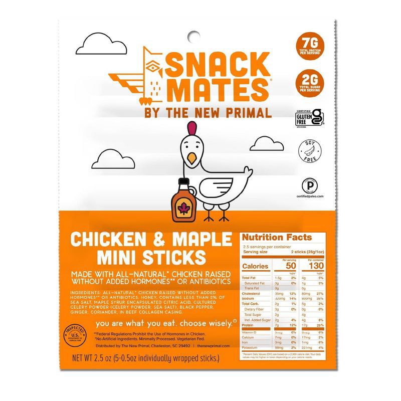 slide 1 of 5, The New Primal Snack Mates Chicken & Maple Mini Meat Sticks - 2.5oz/5ct, 2.5 oz, 5 ct