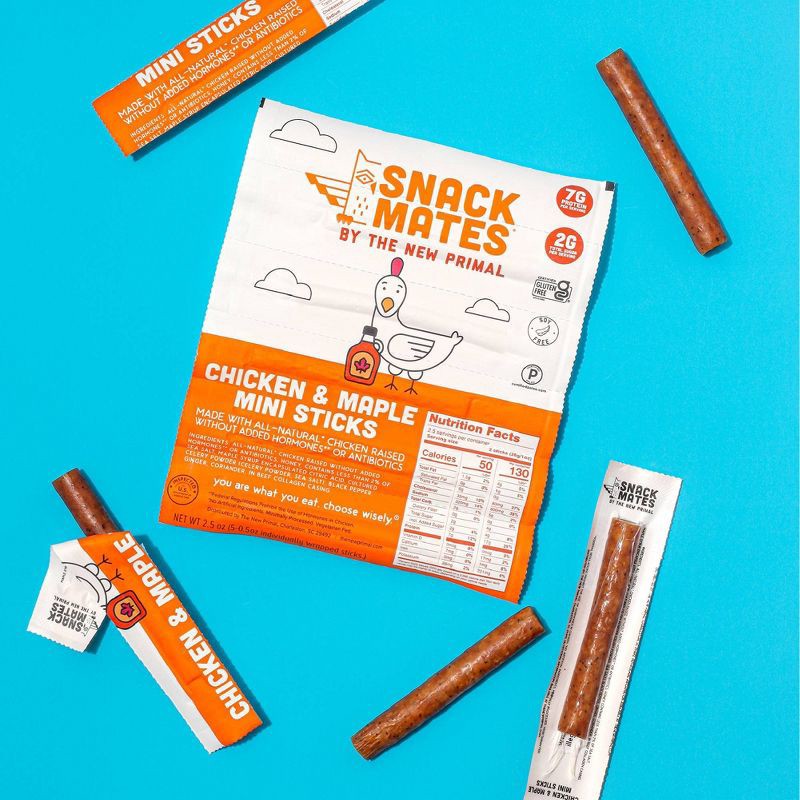 slide 4 of 5, The New Primal Snack Mates Chicken & Maple Mini Meat Sticks - 2.5oz/5ct, 2.5 oz, 5 ct