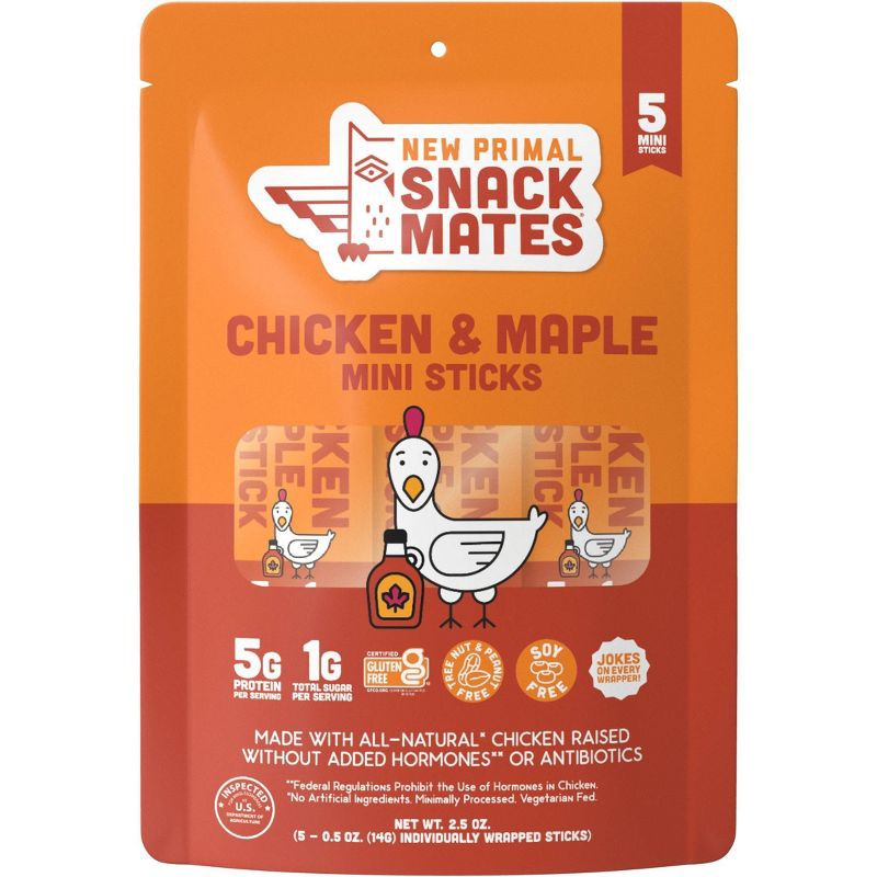 slide 1 of 5, The New Primal Snack Mates Chicken & Maple Mini Meat Sticks - 2.5oz/5ct, 2.5 oz, 5 ct