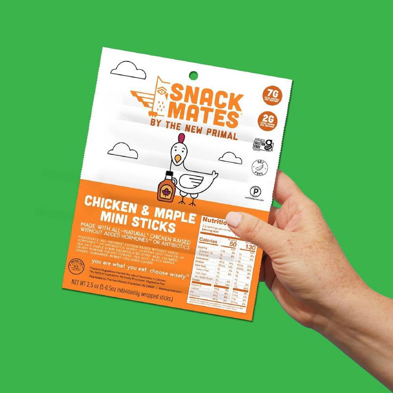 slide 5 of 5, The New Primal Snack Mates Chicken & Maple Mini Meat Sticks - 2.5oz/5ct, 2.5 oz, 5 ct