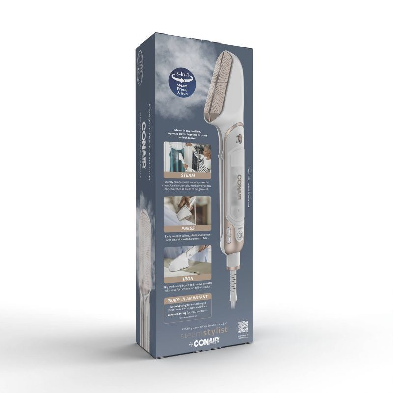 slide 19 of 22, Conair Steam Stylist: Handheld Garment Steamer for Clothing, Travel, 1000W, Detachable Water Tank, 5 Min Steam Time, 1 ct