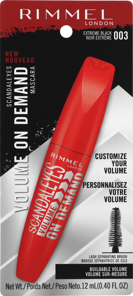 slide 1 of 1, Rimmel London Mascara, Volume On Demand, Extreme Black 003, 0.4 fl oz