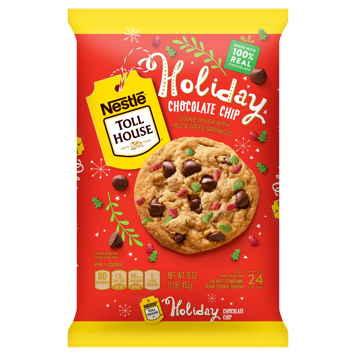 slide 1 of 9, Nestlé Toll House Holiday Chocolate Chip Cookie Dough 16 oz, 16 oz