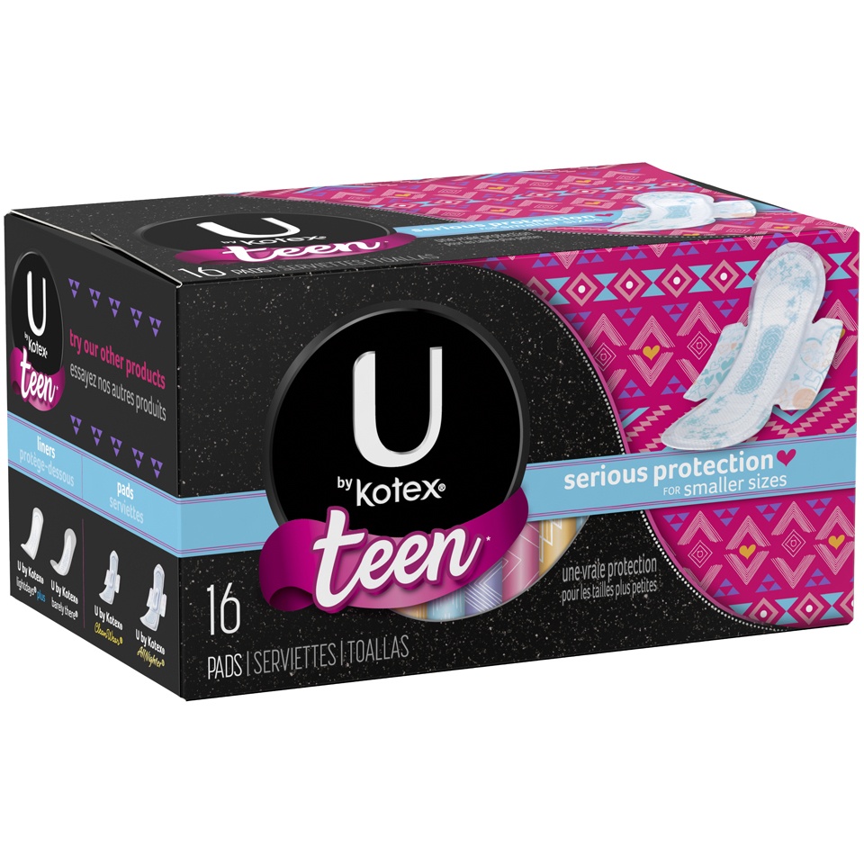 slide 2 of 3, Kotex Tween Unsented Pads, 16 ct