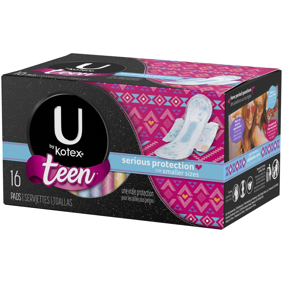 slide 3 of 3, Kotex Tween Unsented Pads, 16 ct