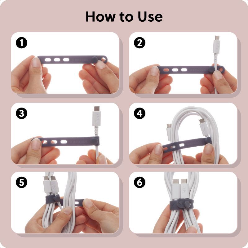slide 7 of 7, U Brands 6ct Silicone Cord Bands, 6 ct