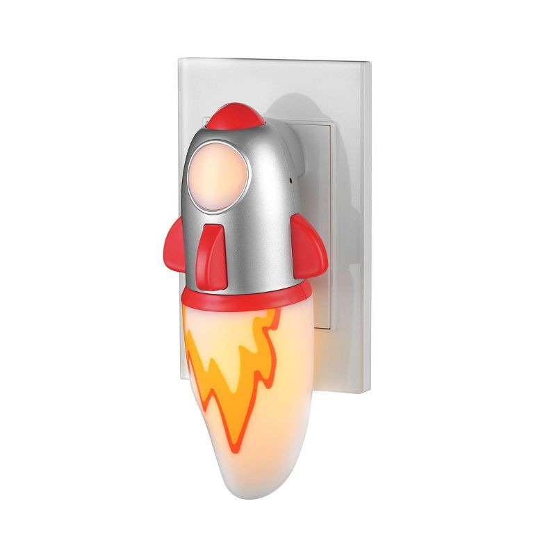 slide 2 of 8, Globe Electric Auto On/Off Rocket Night Light with Flicker Flame Light: Flickering LED Nightlight for Kids & Toddlers, 1 ct
