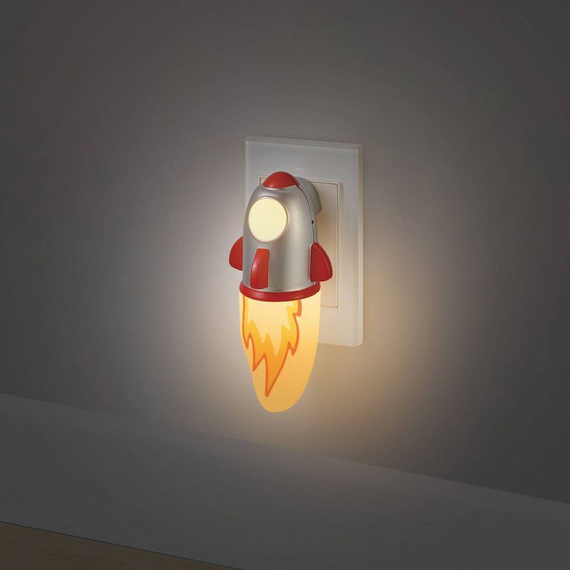 slide 5 of 8, Globe Electric Auto On/Off Rocket Night Light with Flicker Flame Light: Flickering LED Nightlight for Kids & Toddlers, 1 ct