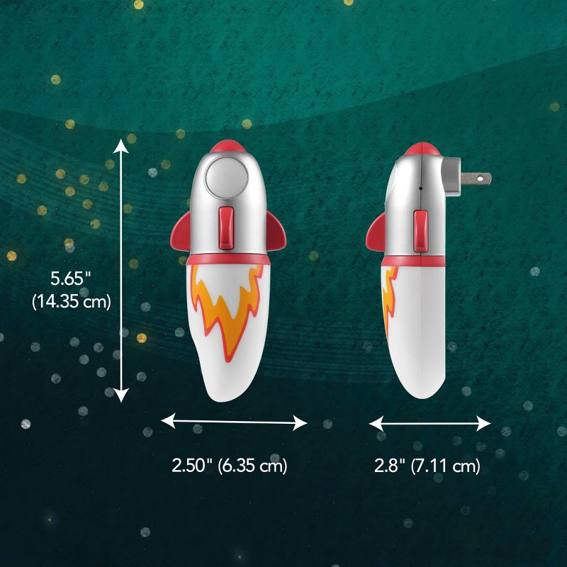 slide 7 of 8, Globe Electric Auto On/Off Rocket Night Light with Flicker Flame Light: Flickering LED Nightlight for Kids & Toddlers, 1 ct