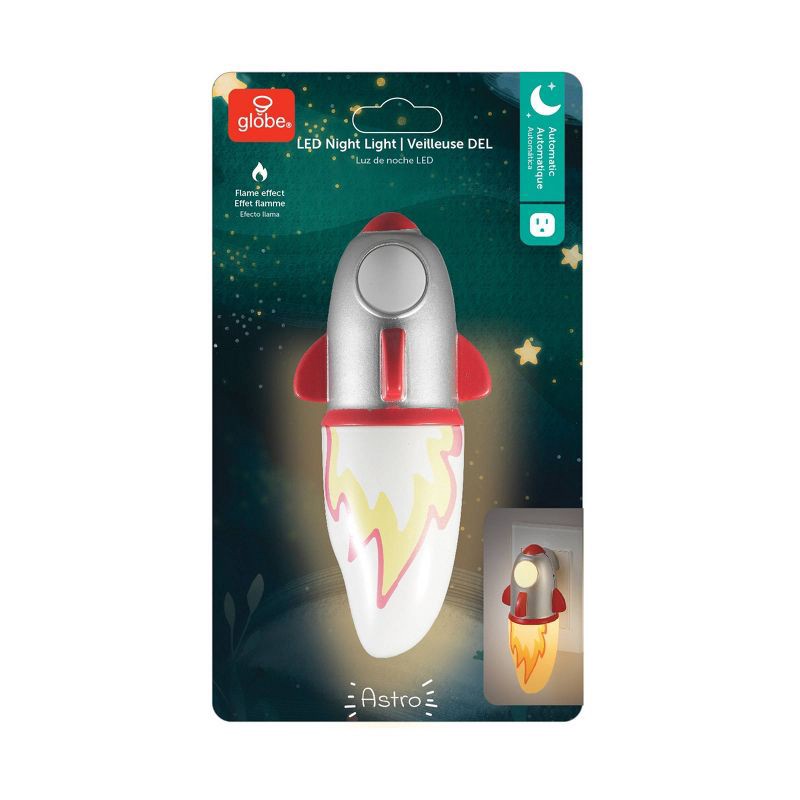slide 8 of 8, Globe Electric Auto On/Off Rocket Night Light with Flicker Flame Light: Flickering LED Nightlight for Kids & Toddlers, 1 ct