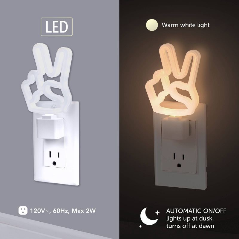 slide 3 of 8, Globe Electric Auto On Off Neon Peace Sign Night Light: LED Peace Sign Lighting, Green, Novelty Nightlights, Electric, 1 ct