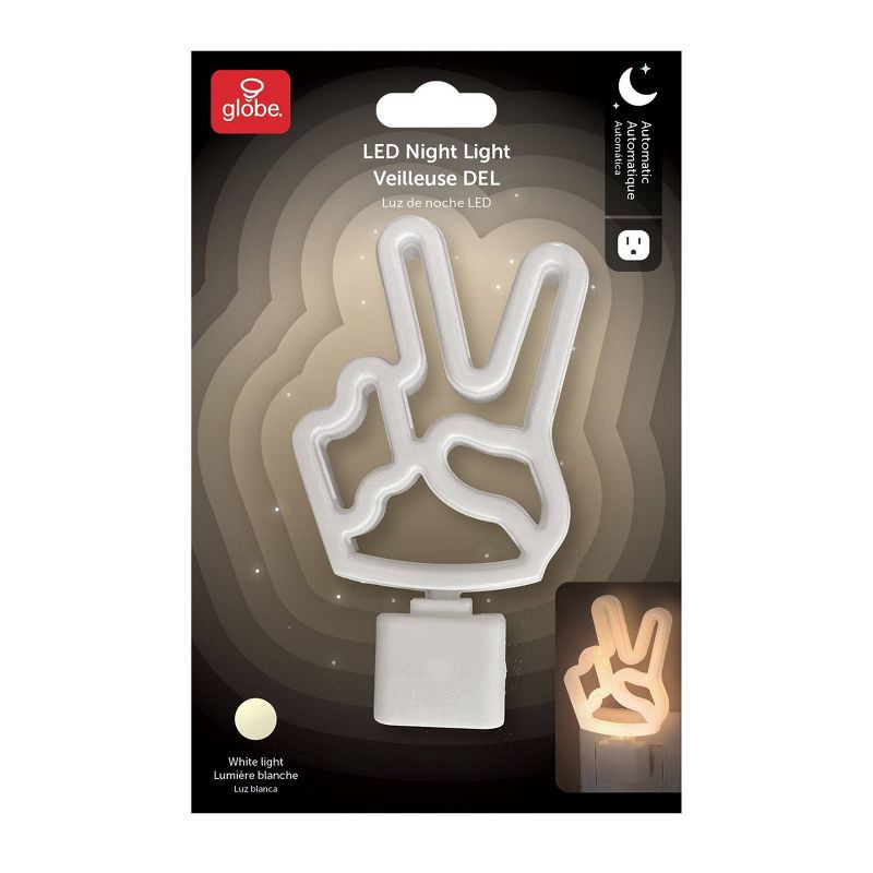 slide 7 of 8, Globe Electric Auto On Off Neon Peace Sign Night Light: LED Peace Sign Lighting, Green, Novelty Nightlights, Electric, 1 ct
