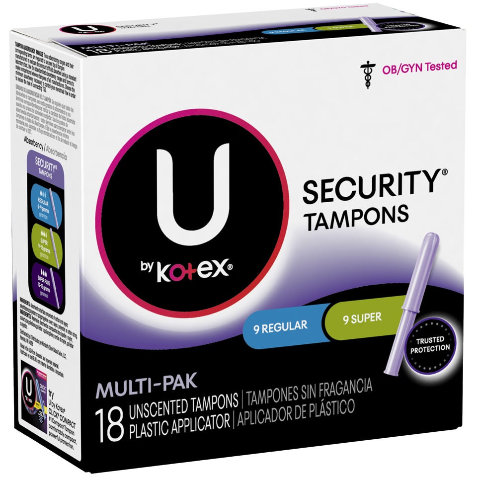slide 2 of 3, U by Kotex Natural Balance Security Plastic Applicator Multi-Pack Unscented Tampons, 18 ct