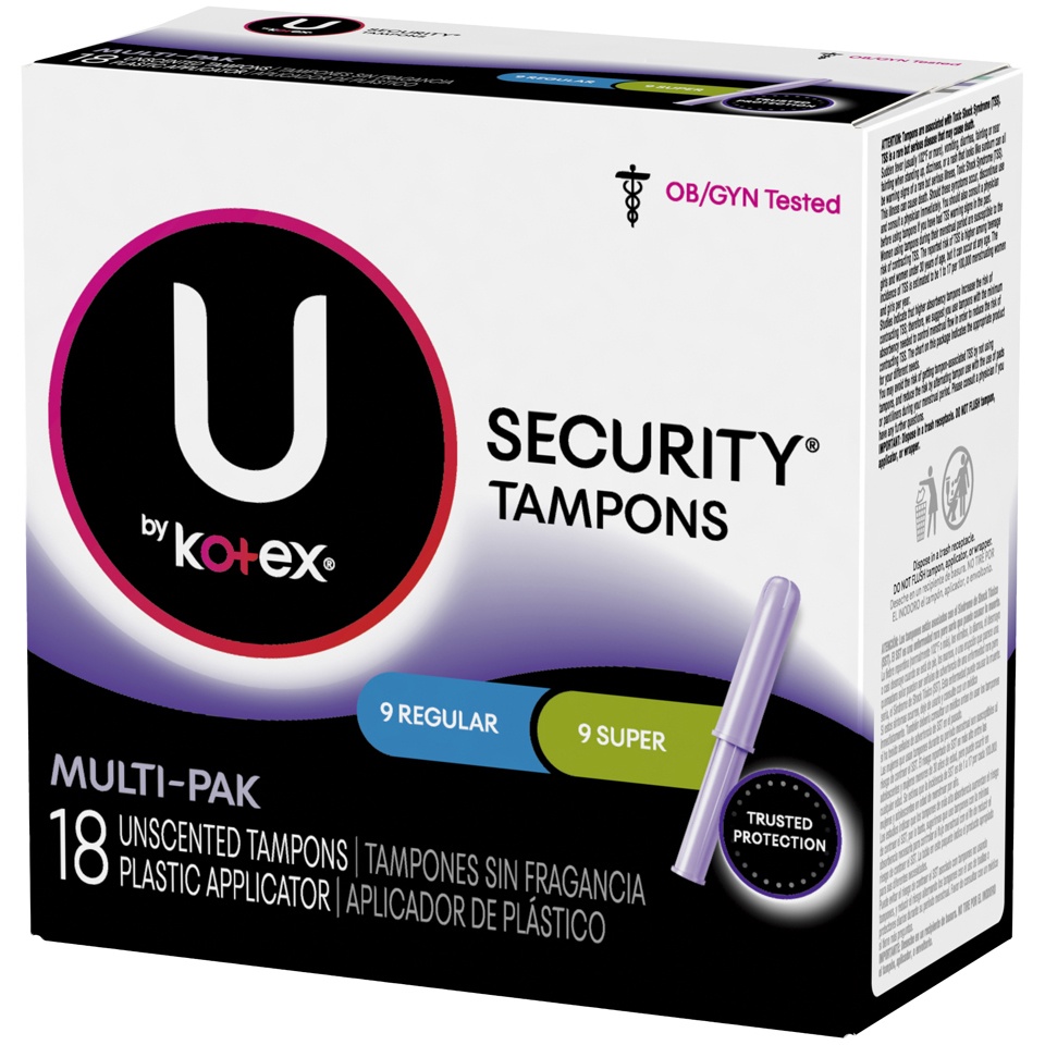 slide 3 of 3, U by Kotex Natural Balance Security Plastic Applicator Multi-Pack Unscented Tampons, 18 ct