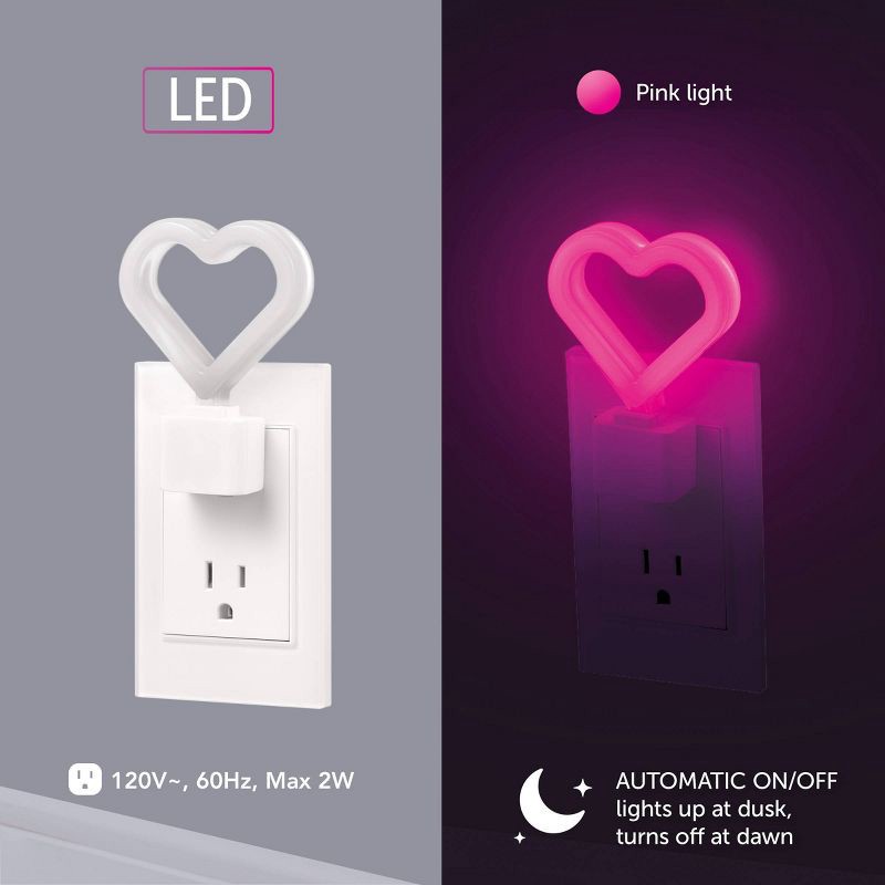 slide 3 of 8, Globe Electric Auto On/Off Neon Pink Heart Night Light, 1 ct