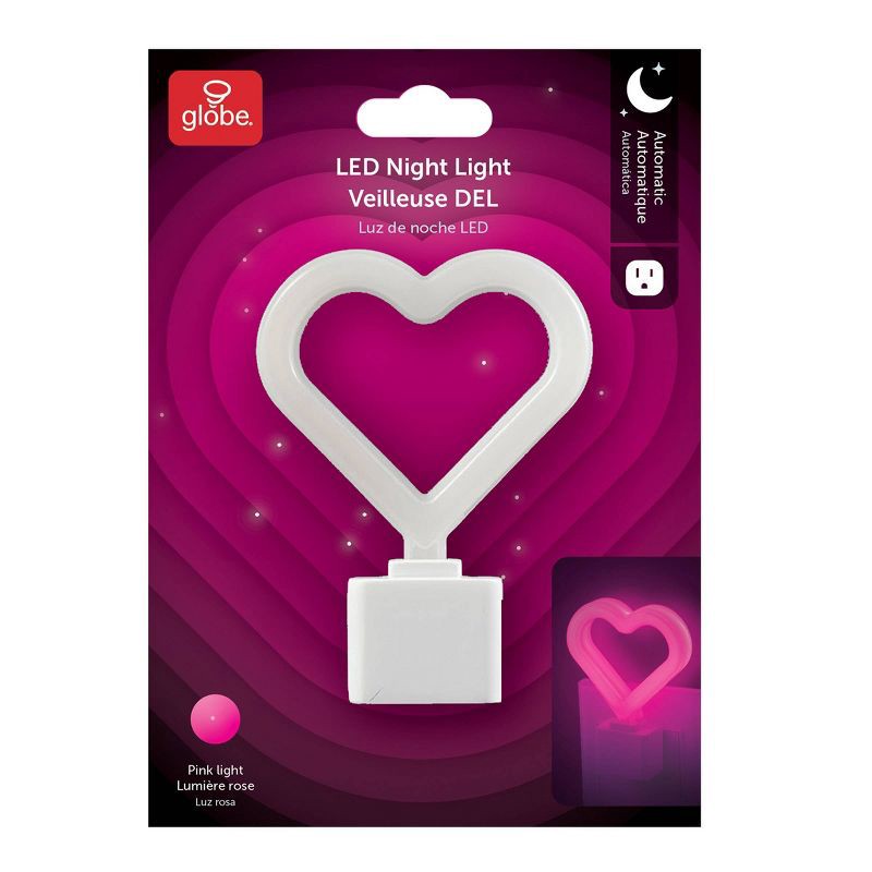 slide 7 of 8, Globe Electric Auto On/Off Neon Pink Heart Night Light, 1 ct