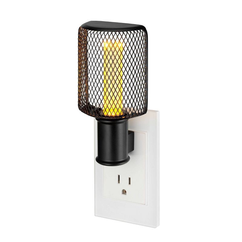 slide 2 of 9, Globe Electric Auto On/Off Metal Cage Night Light: LED Wall Plug Nightlight for Kids', Black, No Assembly Required, 1 ct