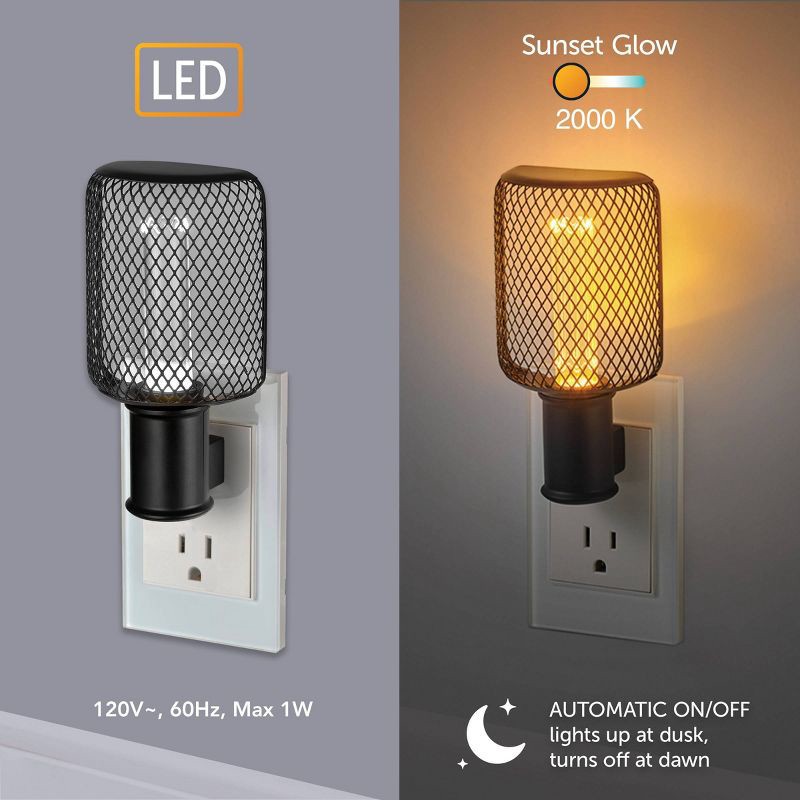 slide 3 of 9, Globe Electric Auto On/Off Metal Cage Night Light: LED Wall Plug Nightlight for Kids', Black, No Assembly Required, 1 ct