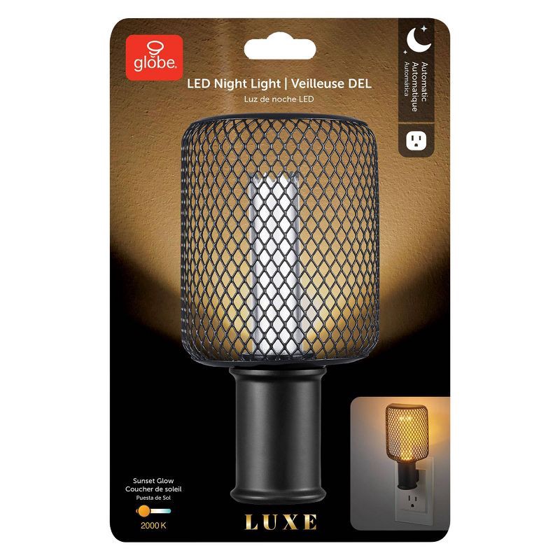 slide 8 of 9, Globe Electric Auto On/Off Metal Cage Night Light: LED Wall Plug Nightlight for Kids', Black, No Assembly Required, 1 ct