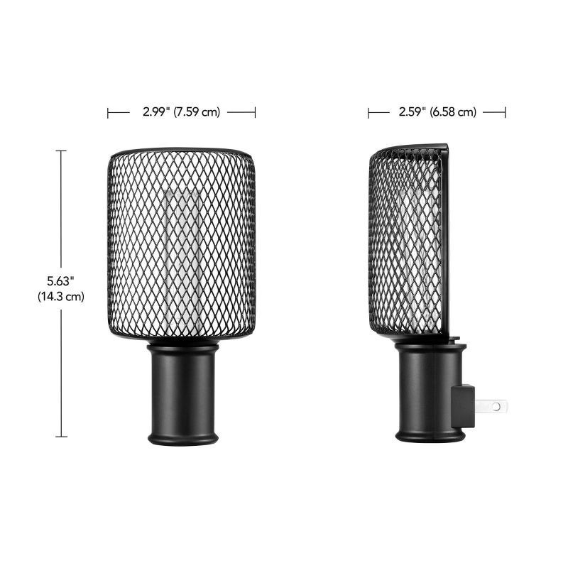 slide 9 of 9, Globe Electric Auto On/Off Metal Cage Night Light: LED Wall Plug Nightlight for Kids', Black, No Assembly Required, 1 ct