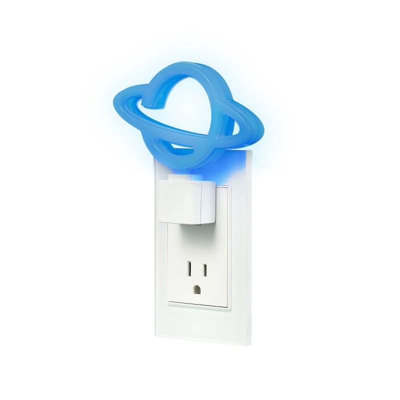 slide 2 of 8, Globe Electric Auto On/Off Neon Blue Planet Night Light: LED Plug-In for Kids' & Toddlers, Novelty Wall Nightlight, 1 ct