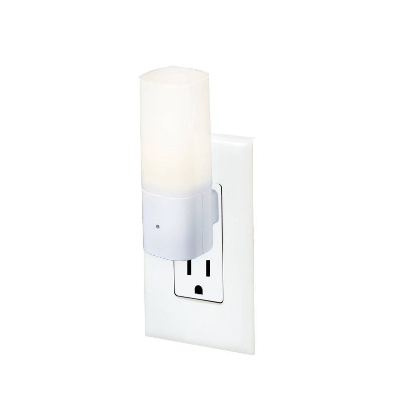 slide 2 of 8, Globe Electric LED Auto On/Off Cylinder Night Light 3000K 5 Lumens: Wall Plug-In, Kids' Novelty, White, No Assembly Required, 1 ct