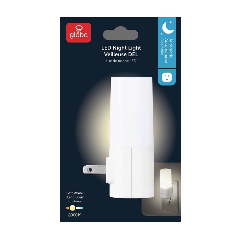 slide 7 of 8, Globe Electric LED Auto On/Off Cylinder Night Light 3000K 5 Lumens: Wall Plug-In, Kids' Novelty, White, No Assembly Required, 1 ct