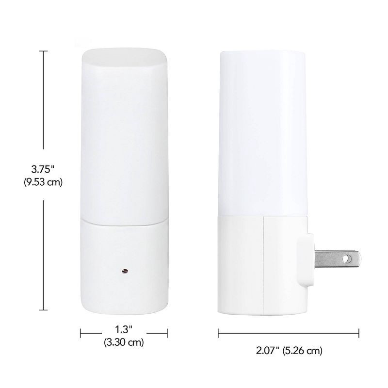 slide 8 of 8, Globe Electric LED Auto On/Off Cylinder Night Light 3000K 5 Lumens: Wall Plug-In, Kids' Novelty, White, No Assembly Required, 1 ct