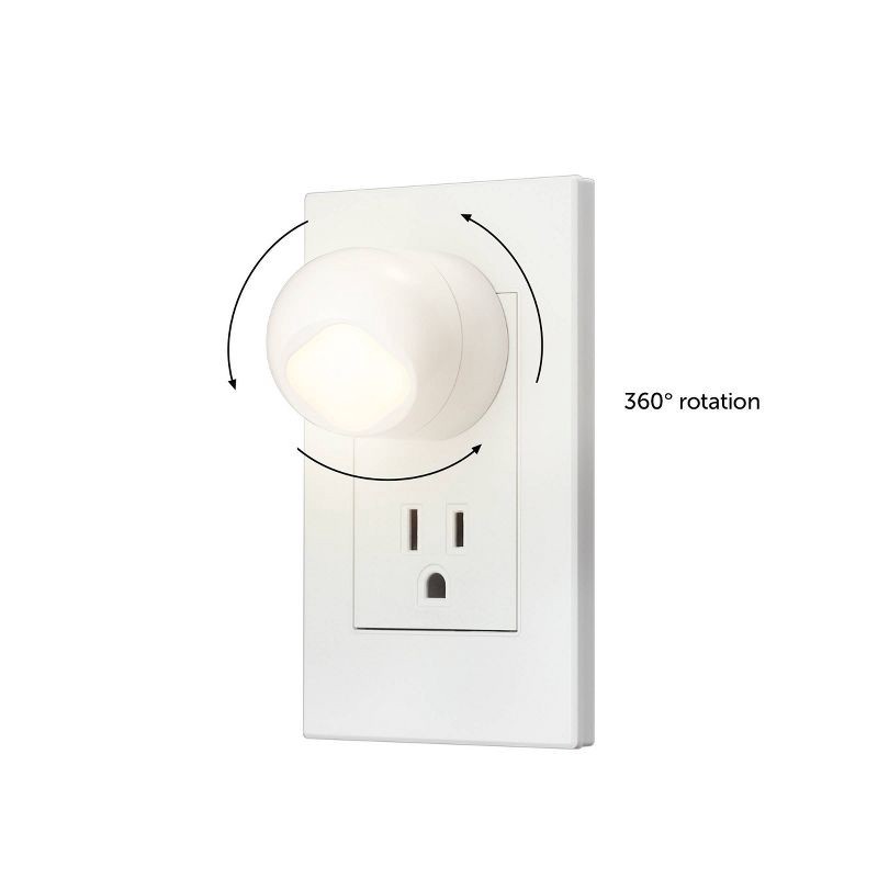 slide 2 of 7, Globe Electric 2 pack LED Auto On/Off Rotating Night Lights: Wall Plug Nightlight for Kids', Plugin, White, No Assembly Required, 2 ct