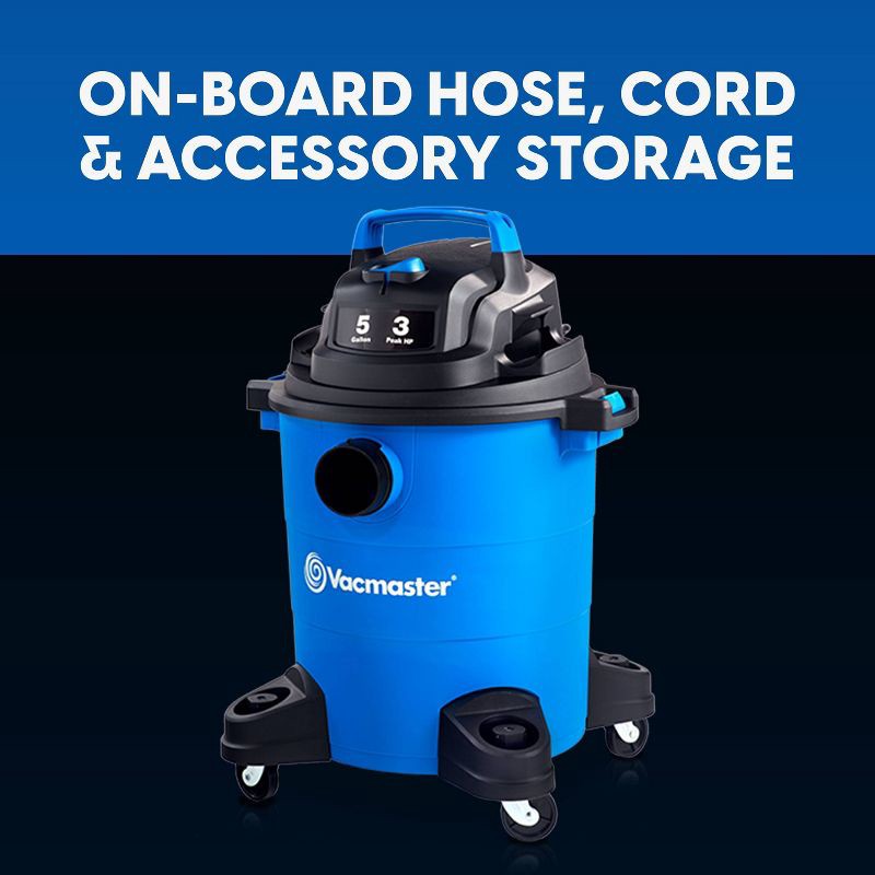 slide 6 of 9, Vacmaster 5gal 3 Peak HP Wet/Dry Vacuum, 5 gal