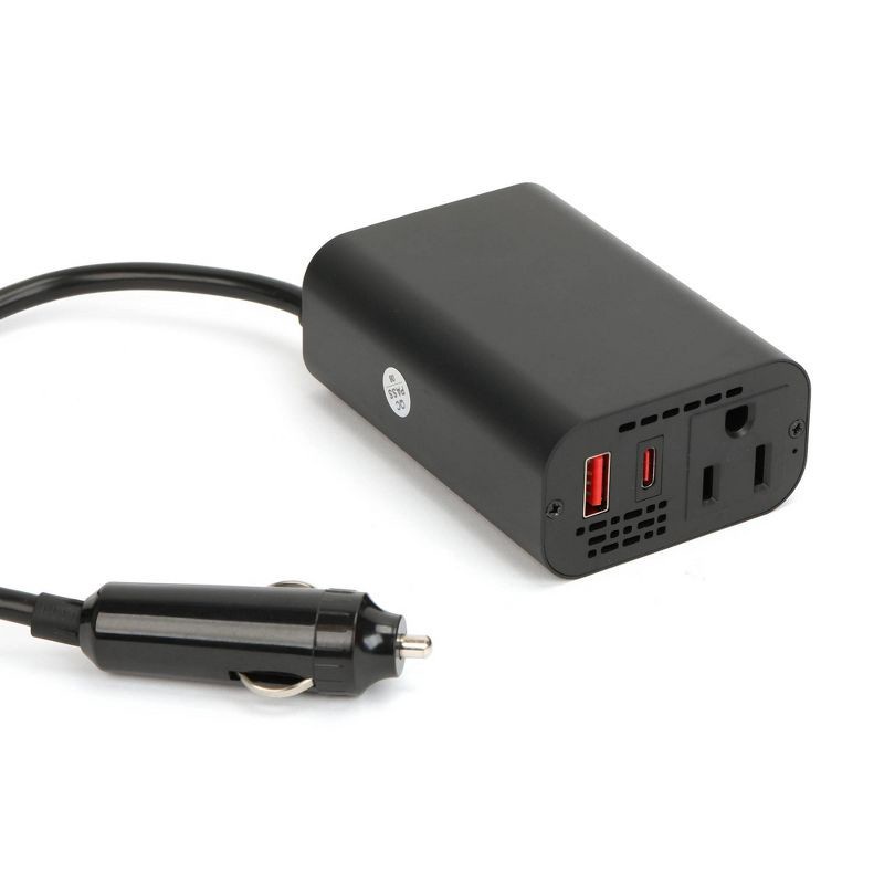 slide 2 of 6, Monster 150Watt Power Inverter with Dual Port USB 20W USB-C, QC 3.0 USB-A: Car-Powered DC Inverter, 6ft Cord, Red/Black, 6 ft