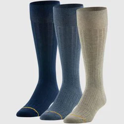 Goldtoe Signature Collection Men's Fit Rib Crew Socks 3pk - Navy Blue/Blue Denim/Khaki 6-12.5
