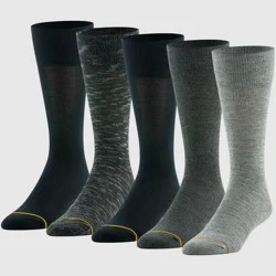 Goldtoe Signature Collection Men's Comfort Top Flat Knit Crew Socks 5pk - Gray 6-12.5