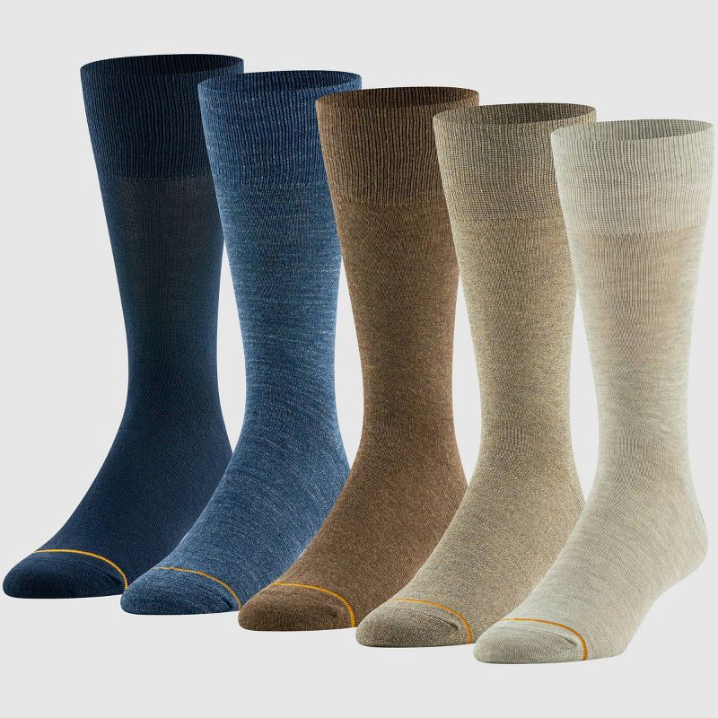 slide 1 of 4, Goldtoe Signature Collection Men's Comfort Top Flat Knit Crew Socks 5pk - Khaki/Blue 6-12.5, 5 ct