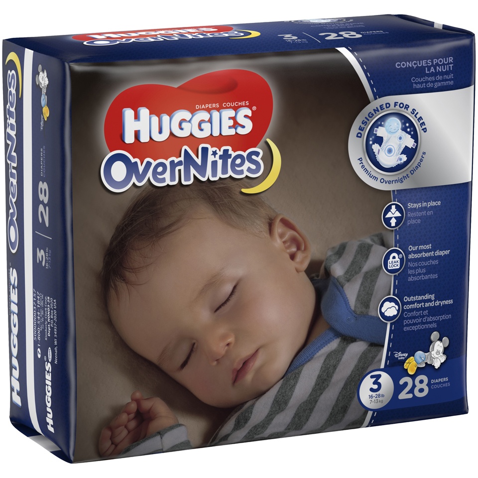 slide 2 of 3, Huggies OverNites Jumbo Diapers Size 3, 28 ct