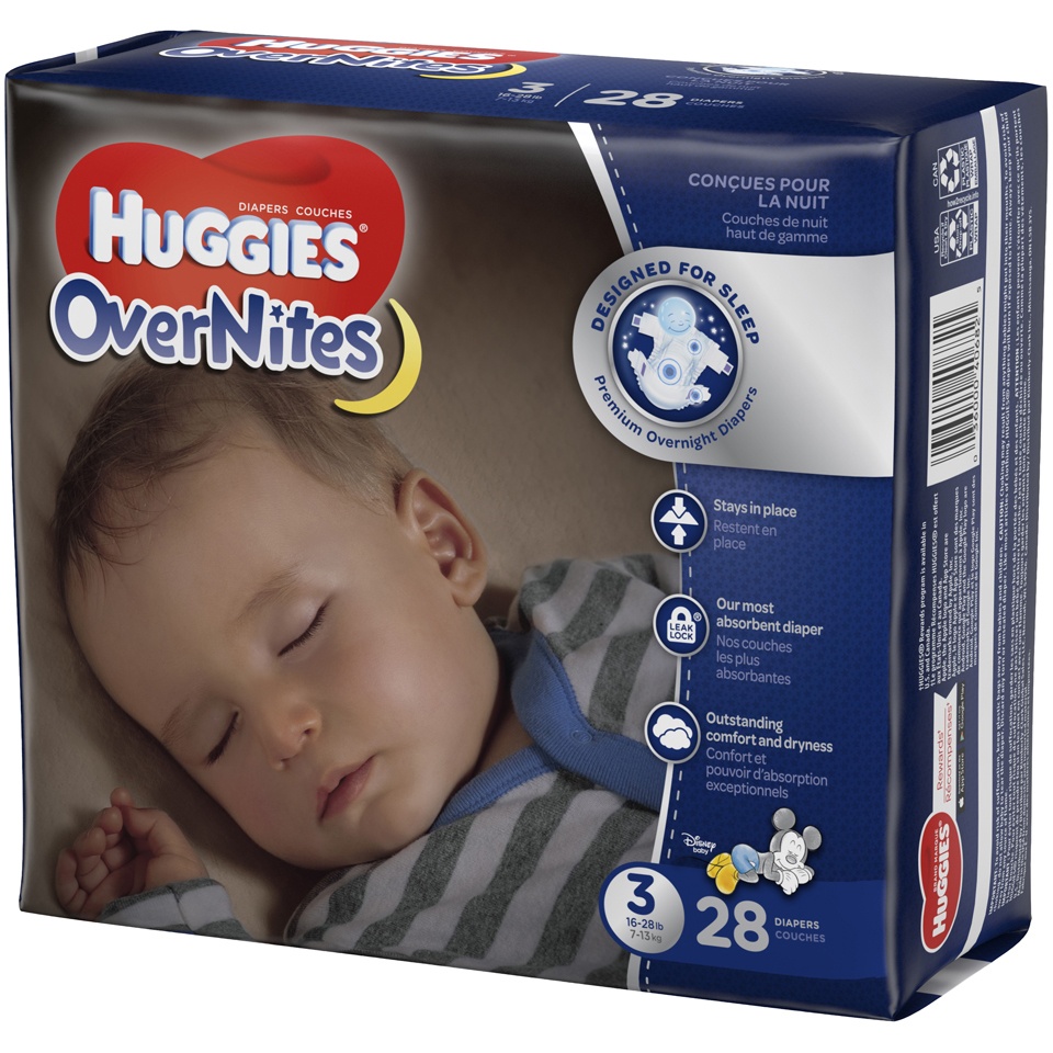 slide 3 of 3, Huggies OverNites Jumbo Diapers Size 3, 28 ct