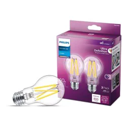 Philips UltraDef LED 60W Clear Daylight A19 2P: Dimmable, 800 Lumens, Energy Star Certified, 5000K, 13.7-Year Life, 2-Pack