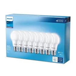 Philips LED 60W Frosted Daylight Non-Dim A19 8P (non-T20): 800 Lumens, 5000K, E26 Base, 10-Year Life, 8-Pack