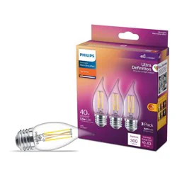 Philips UltraDef LED 40W Clear Soft White BA11 3P Medium Base: Dimmable 3.5W Light Bulbs, Energy Star Certified, 2700K