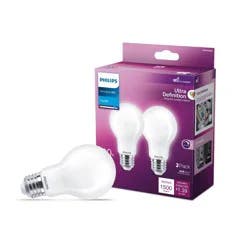 Philips UltraDef LED 100W Frosted Daylight A19 2P: Dimmable, 1500 Lumens, 5000K, 13.7-Year Life, E26 Base, 2-Pack