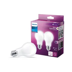 Philips UltraDef LED 75W Frosted Daylight A19 2P: 9 Watt Dimmable Light Bulbs, 1100 Lumen, E26 Base, 5000K, 2 Pack