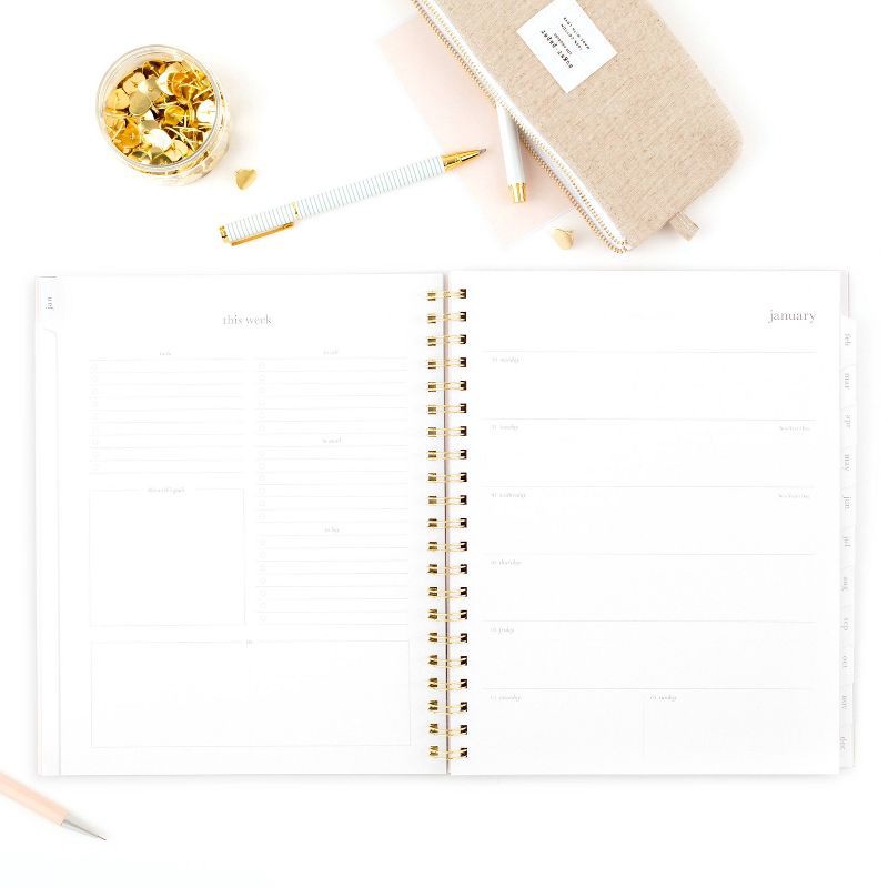 slide 7 of 9, Sugar Paper Essentials 2025 Weekly/Monthly Planner 9.5"x11" Frosted Dusty Blue Stripe: Personal Agenda, Non-Toxic, Acid-Free, 1 ct
