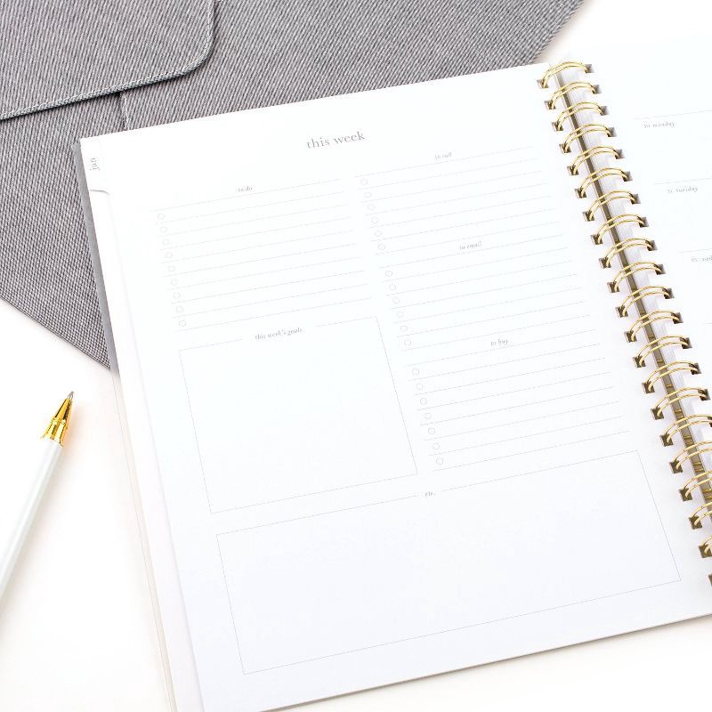 slide 8 of 9, Sugar Paper Essentials 2025 Weekly/Monthly Planner 9.5"x11" Frosted Dusty Blue Stripe: Personal Agenda, Non-Toxic, Acid-Free, 1 ct