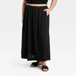 Women's Linen Maxi A-Line Skirt - Ava & Viv™ Black 3X