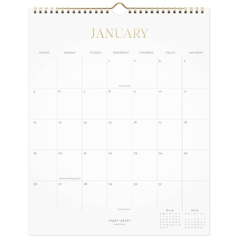 slide 1 of 4, Sugar Paper Essentials 2025 Wall Calendar 15"x12" White: Monthly Planner for Adults, Twin-Wire Binding, January-December, 1 ct
