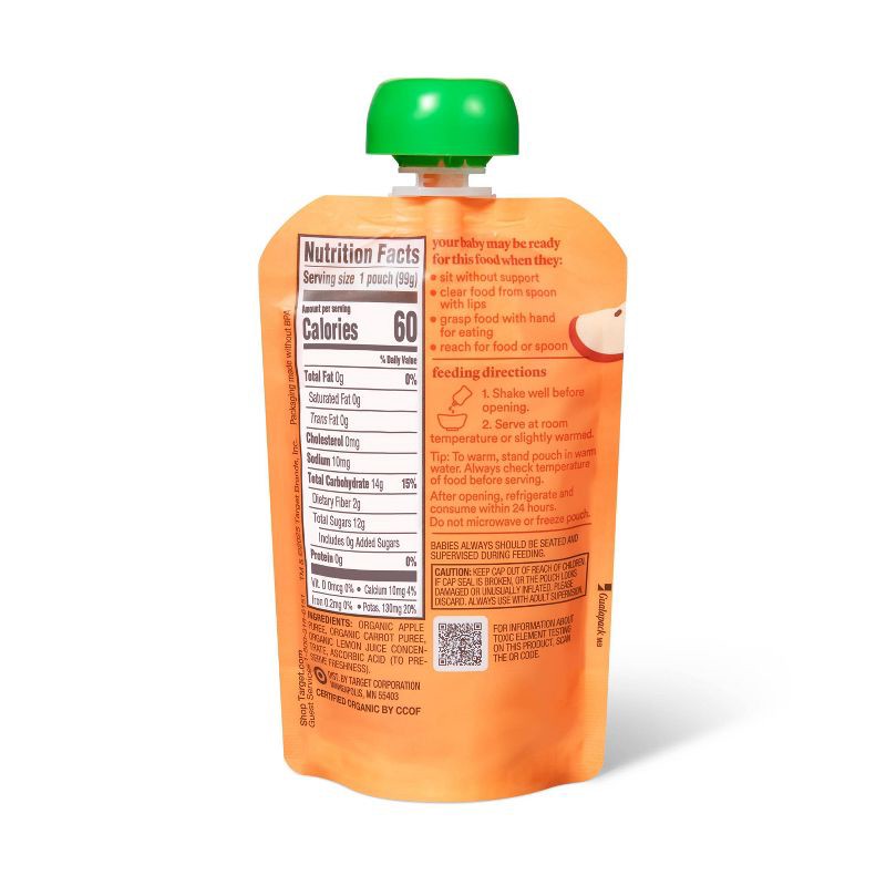slide 2 of 3, Apple Carrot Food Pouch - Carrot Orange - 3.5oz - Good & Gather™, 3.5 oz
