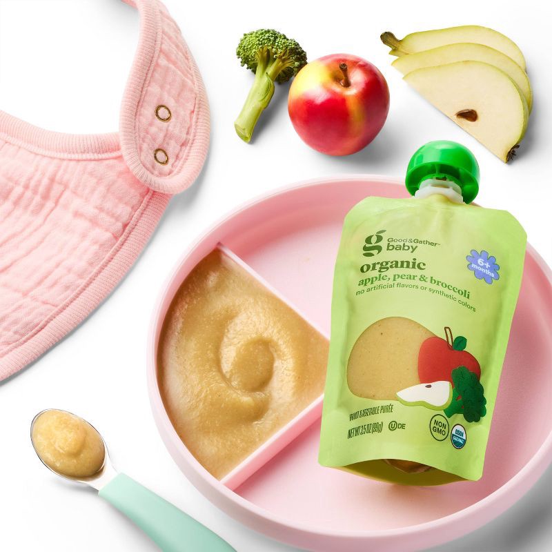 slide 3 of 3, Apple Pear Broccoli Food Tub Baby Snack - Assorted Greens - 3.5oz - Good & Gather™, 3.5 oz