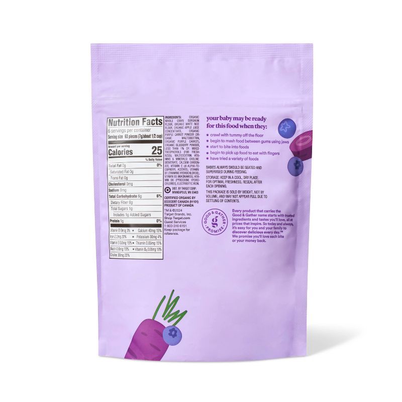 slide 4 of 5, Organic Puffs Baby Snacks - Carrot Blueberry - 1.48oz - Good & Gather™, 1.48 oz