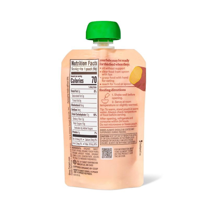 slide 2 of 3, Peach Sweet Potato Apricot Baby Food Pouch - Assorted Oranges - 3.5oz - Good & Gather™, 3.5 oz