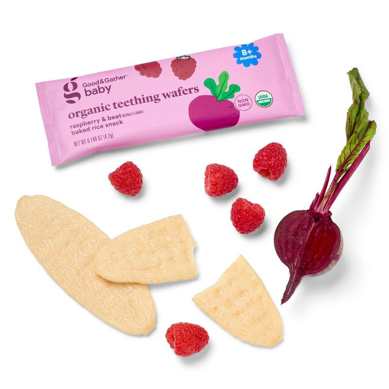 slide 2 of 5, Organic Teething Wafers Baby Snacks - Raspberry Beet - 1.76oz - Good & Gather™, 1.76 oz
